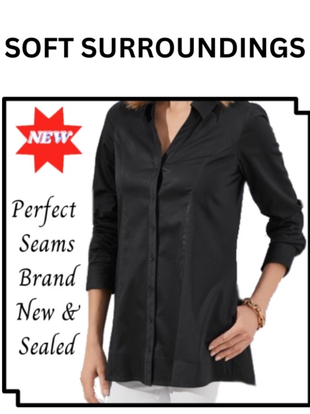 Black Seams Perfect Shirt=BRAND NEW WITH TAGS - Size Lg - Soft Surroundings